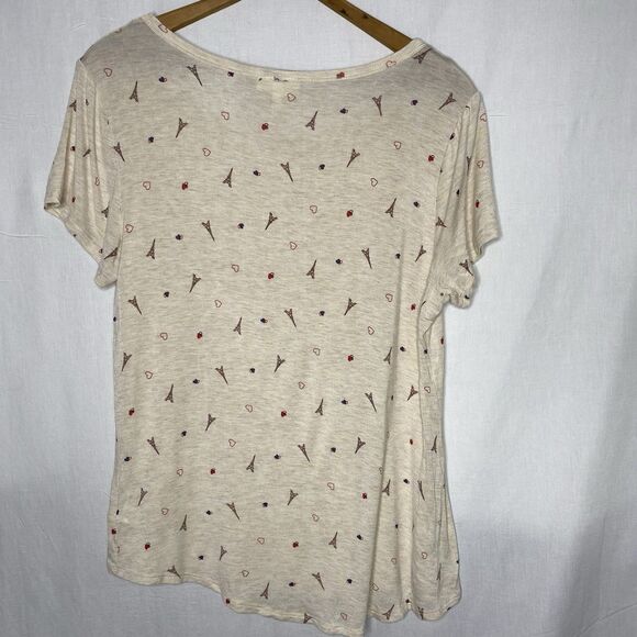 BELLE DU JOUR T-Shirt Blouse Stretch Eiffel Tower Paris France Womens L Cream - Picture 3 of 10